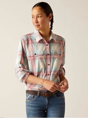 Ariat Women's Rebar Plaid Made Tough DuraStretch Long Sleeve Work Shirt Sz M